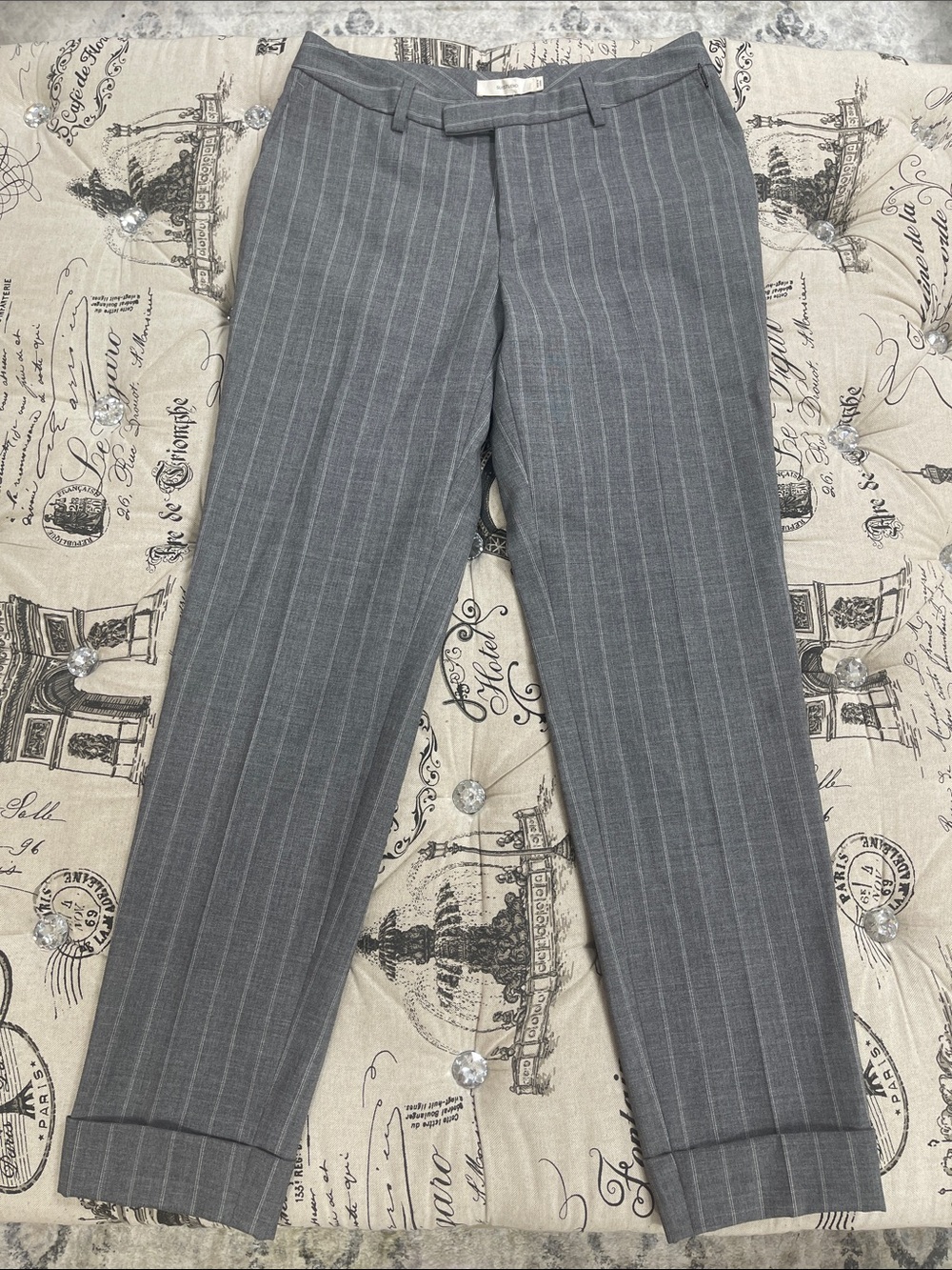 Women's Gray Pinstripe Trousers — Tailored Office Slim Fit